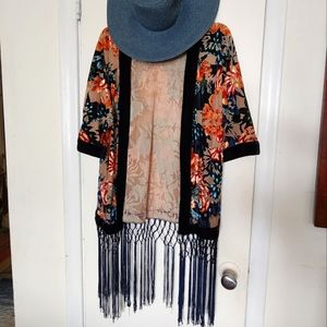 S/M Navy/Orange/Blue/Red Burnout Velvet Robe/Haori by Your Heart on Your Sleeve